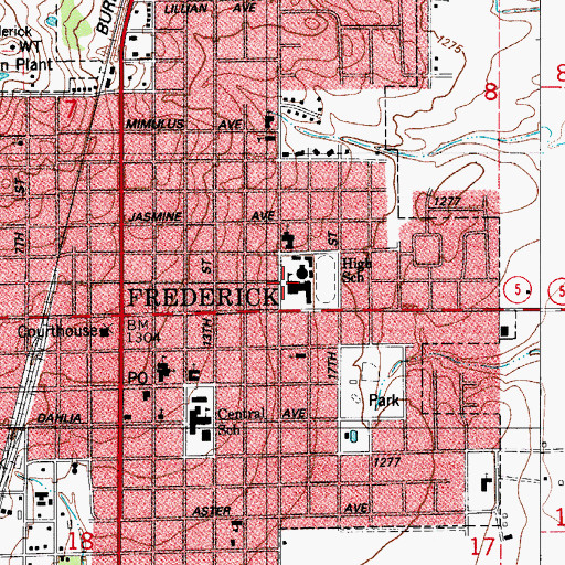 Topographic Map of Frederick High School, OK