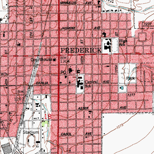 Topographic Map of Frederick Middle School, OK