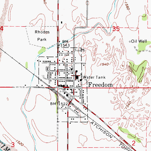 Topographic Map of Freedom Elementary School, OK