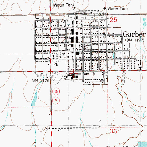 Topographic Map of Garber High School, OK