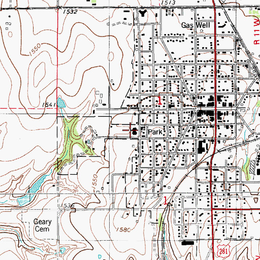 Topographic Map of Geary Elementary School, OK