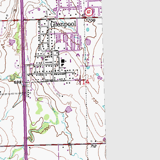 Topographic Map of Glenpool Elementary School, OK