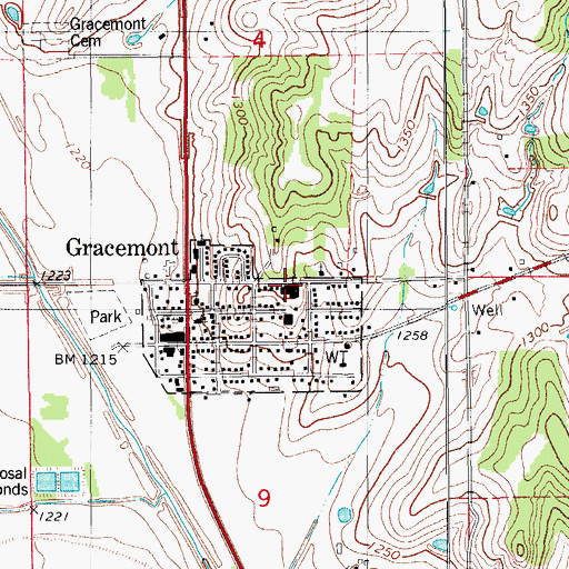 Topographic Map of Gracemont Elementary School, OK