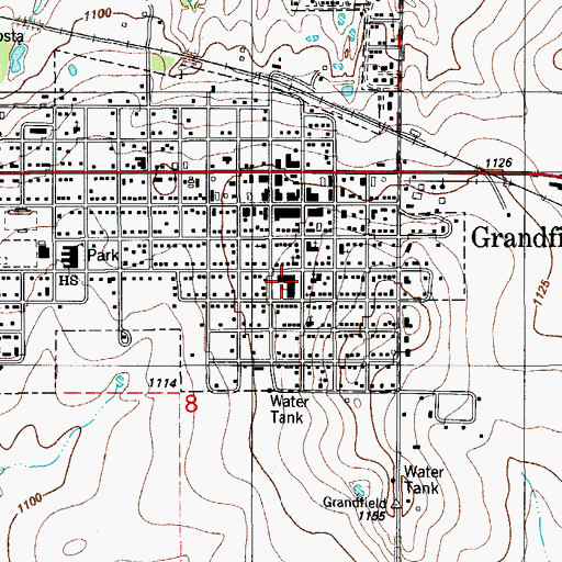Topographic Map of Grandfield Elementary School, OK