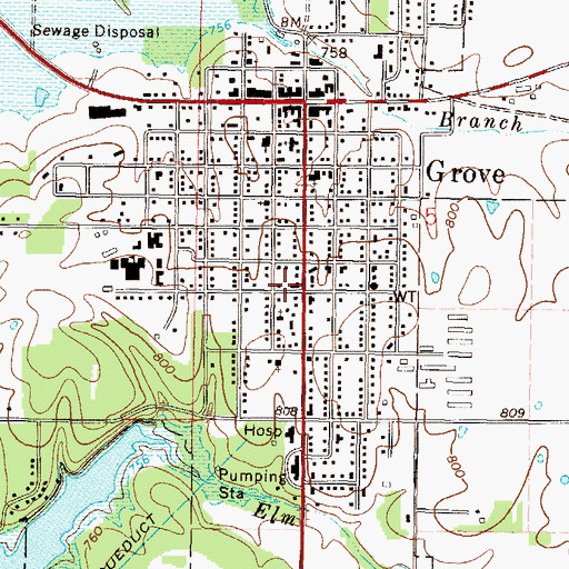 Topographic Map of Grove Primary School, OK