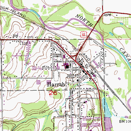 Topographic Map of Harrah Middle School, OK