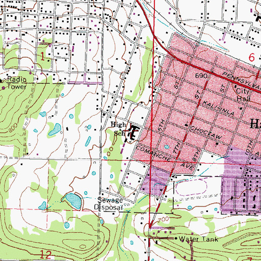 Topographic Map of Hartshorne High School, OK