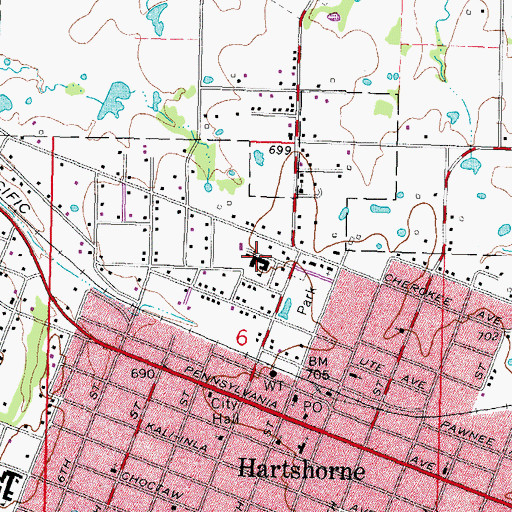 Topographic Map of Hartshorne Elementary School, OK