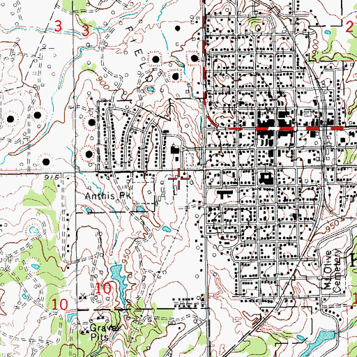 Topographic Map of Healdton Middle School, OK