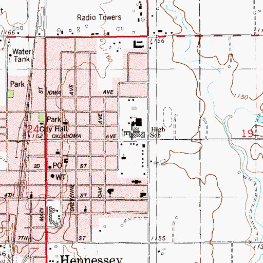 Topographic Map of Hennessey High School, OK