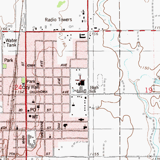 Topographic Map of Hennessey Upper Elementary School, OK