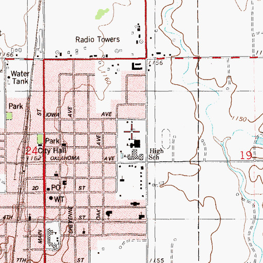Topographic Map of Hennessey Lower Elementary School, OK