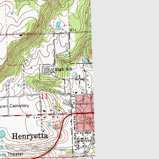 Topographic Map of Henryetta Middle School, OK