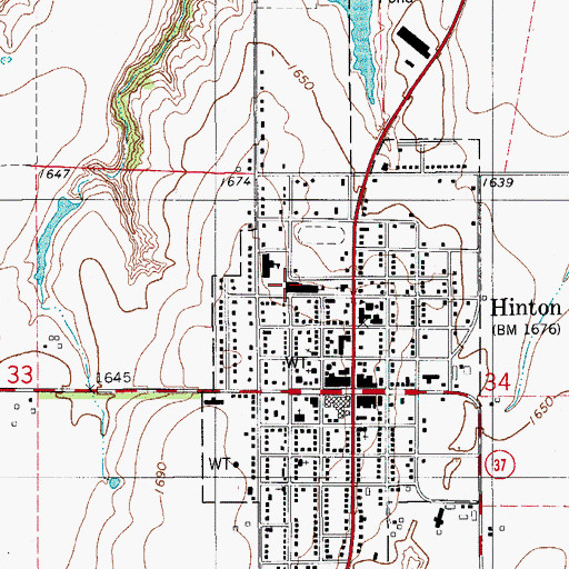 Topographic Map of Hinton High School, OK