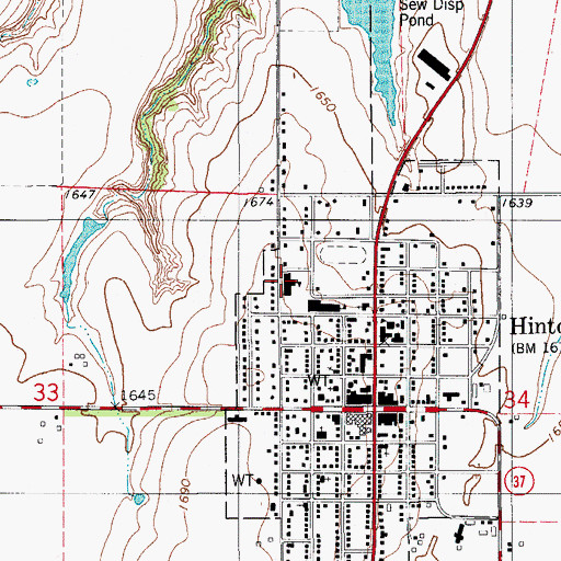 Topographic Map of Hinton Elementary School, OK