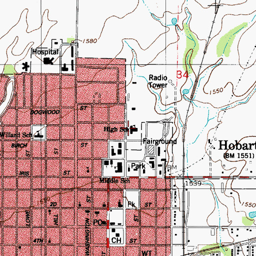 Topographic Map of Hobart High School, OK