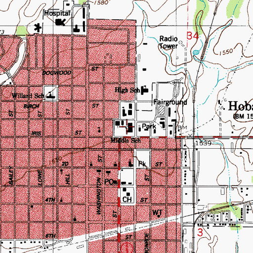 Topographic Map of Hobart Middle School, OK