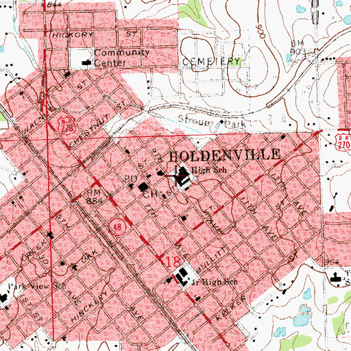 Topographic Map of Holdenville High School, OK