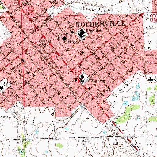 Topographic Map of Holdenville Junior High School, OK