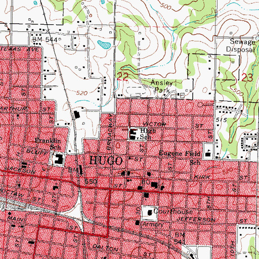 Topographic Map of Hugo High School, OK