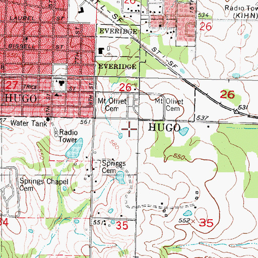 Topographic Map of Hugo Elementary School, OK