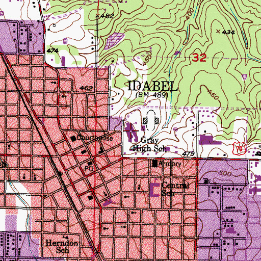 Topographic Map of Idabel Middle School, OK
