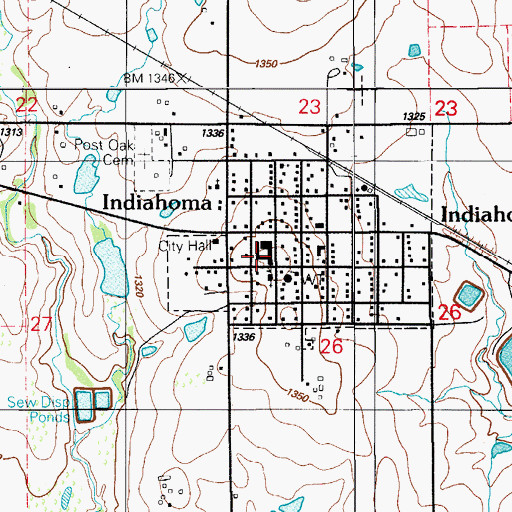 Topographic Map of Indiahoma Elementary School, OK