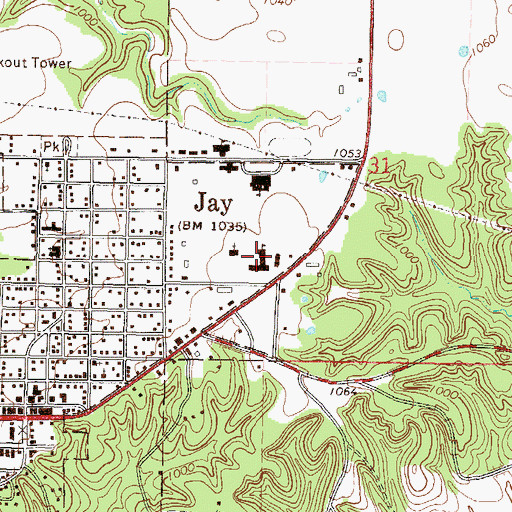 Topographic Map of Jay Elementary School, OK