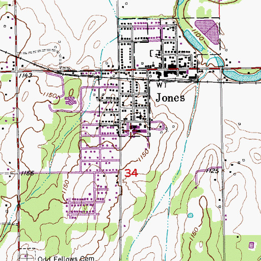 Topographic Map of Jones High School, OK