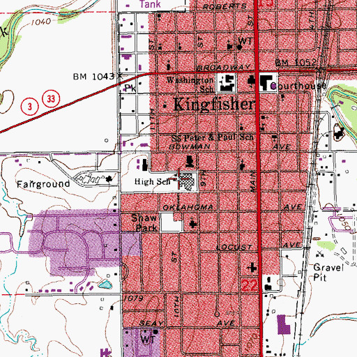 Topographic Map of Kingfisher High School, OK