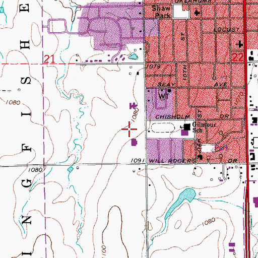 Topographic Map of Kingfisher Middle School, OK