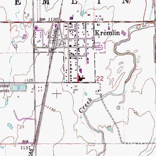 Topographic Map of Kremlin - Hillsdale High School, OK
