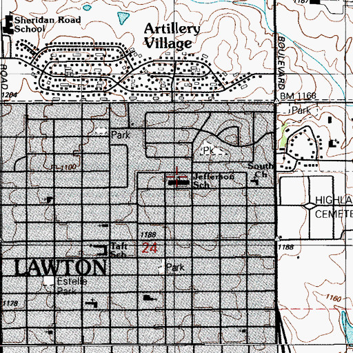 Topographic Map of Pat Henry Elementary School, OK