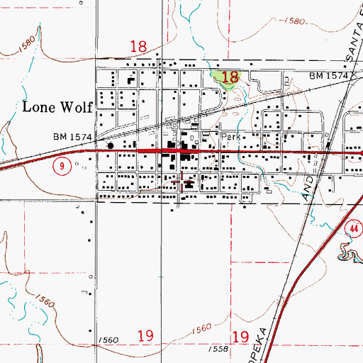 Topographic Map of Lone Wolf Elementary School, OK