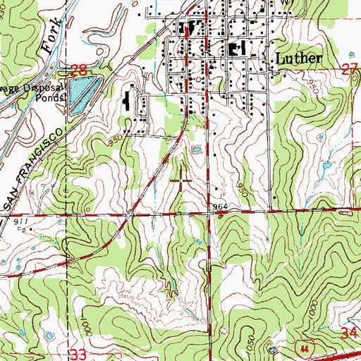Topographic Map of Luther High School, OK