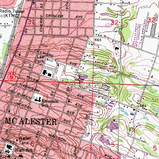 Topographic Map of Parker Intermediate Center, OK