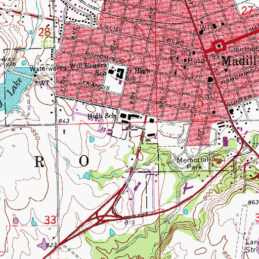 Topographic Map of Madill High School, OK
