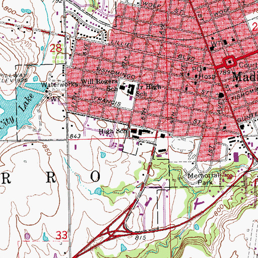 Topographic Map of Madill Middle School, OK