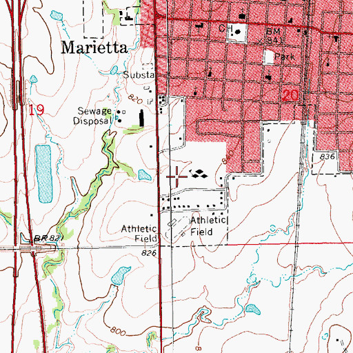 Topographic Map of Marietta Middle School, OK