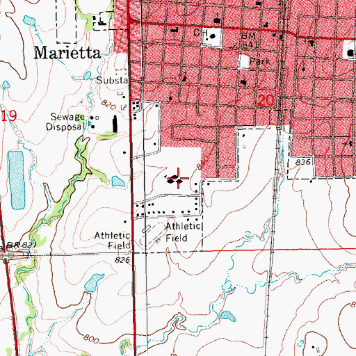 Topographic Map of Marietta Elementary School, OK