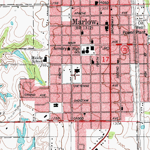 Topographic Map of Marlow Elementary School, OK