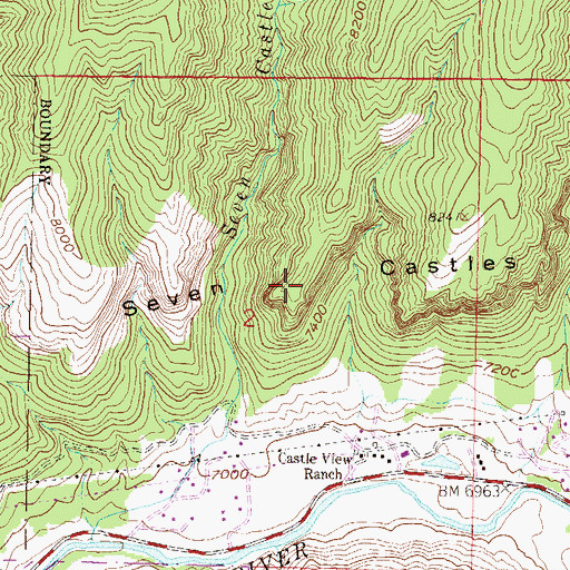 Topographic Map of Seven Castles, CO
