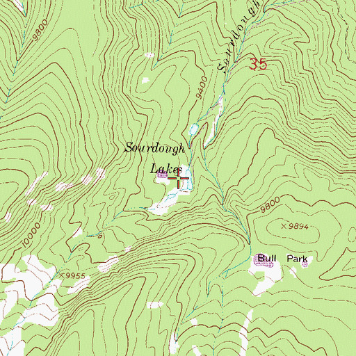 Topographic Map of Sourdough Lakes, CO