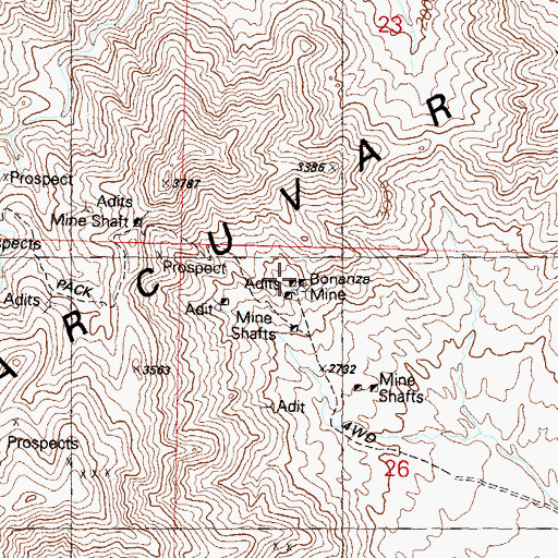 Topographic Map of Bonanza Mine, AZ