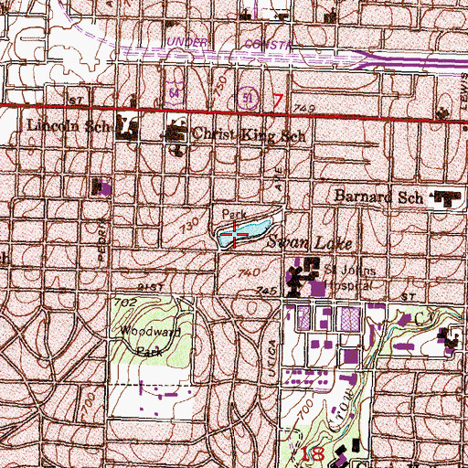 Topographic Map of Swan Lake Park, OK
