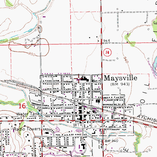 Topographic Map of Maysville High School, OK