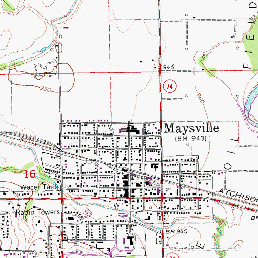 Topographic Map of Maysville Elementary School, OK