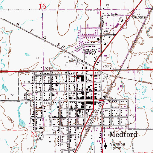 Topographic Map of Medford Elementary School, OK