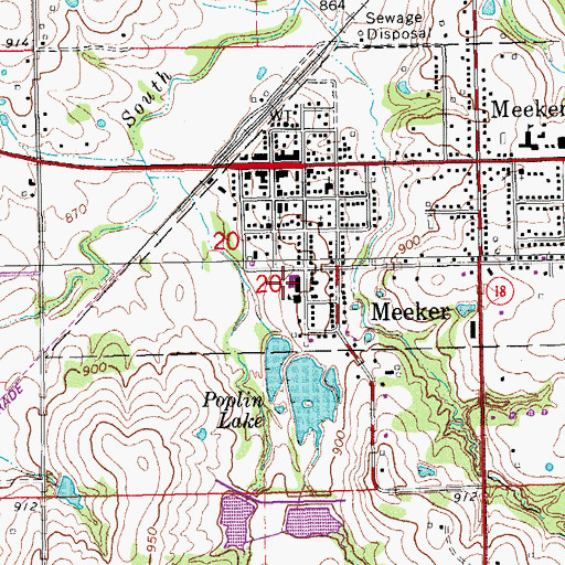Topographic Map of Meeker Elementary School, OK