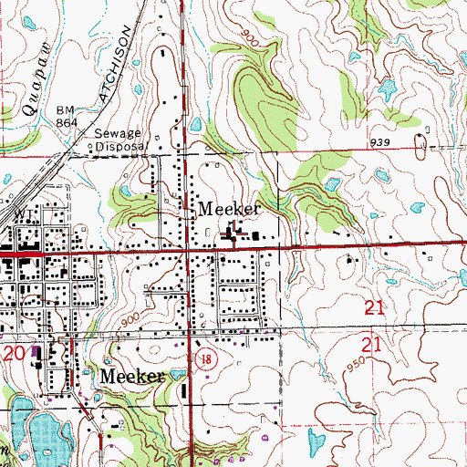 Topographic Map of Meeker High School, OK
